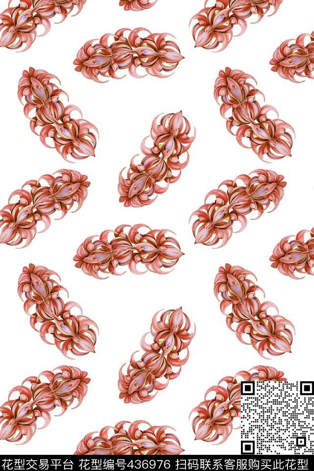 连衣裙时尚小清新手绘水彩水蓝色多叶花数码印花华亿平台下载（图片编号: 436976） - 瓦栏（Walan）