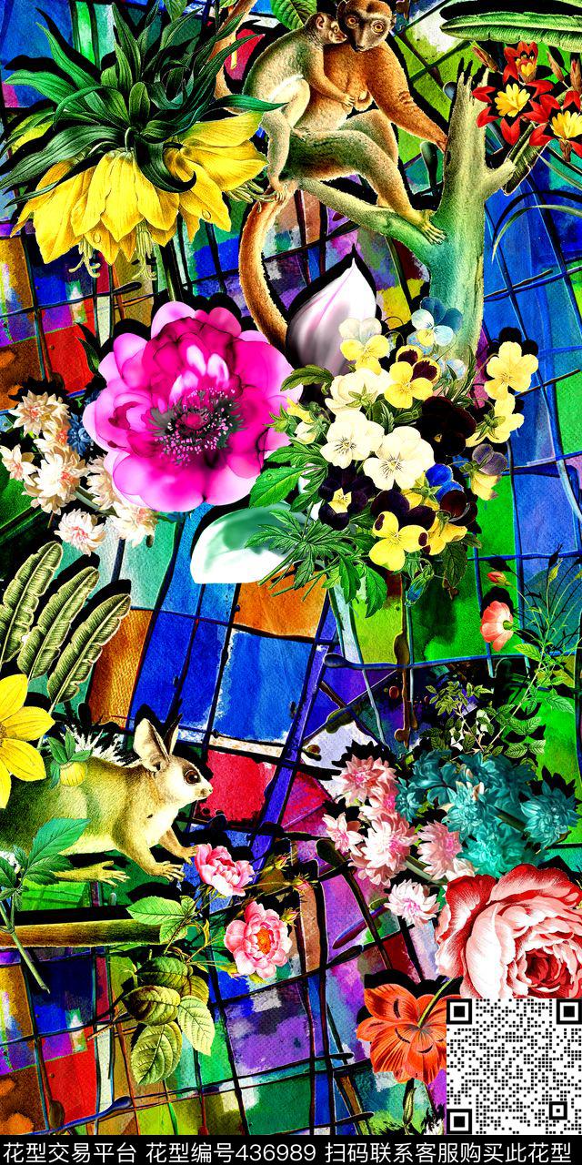 热带风几何拼接花卉数码印花华亿平台下载（图片编号: 436989） - 瓦栏（Walan）