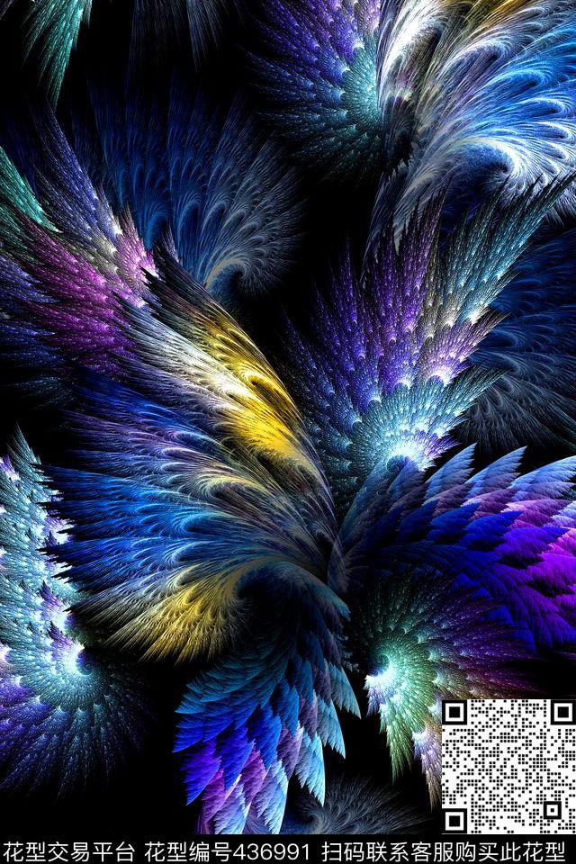 抽象羽毛炫光数码印花华亿平台下载（图片编号: 436991） - 瓦栏（Walan）