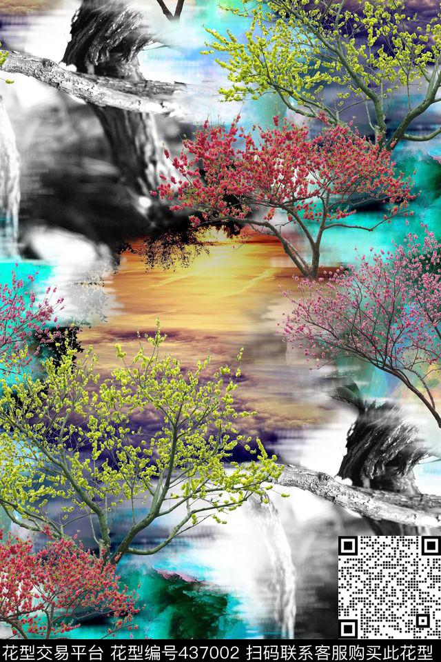 秋天风景手绘数码印花华亿平台下载（图片编号: 437002） - 瓦栏（Walan）