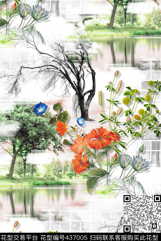 风景照片花卉几何格子数码印花华亿平台下载（图片编号: 437005） - 瓦栏（Walan）