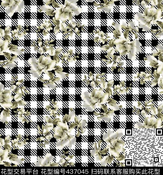 黑白格子几何流行时尚数码印花华亿平台下载（图片编号: 437045） - 瓦栏（Walan）