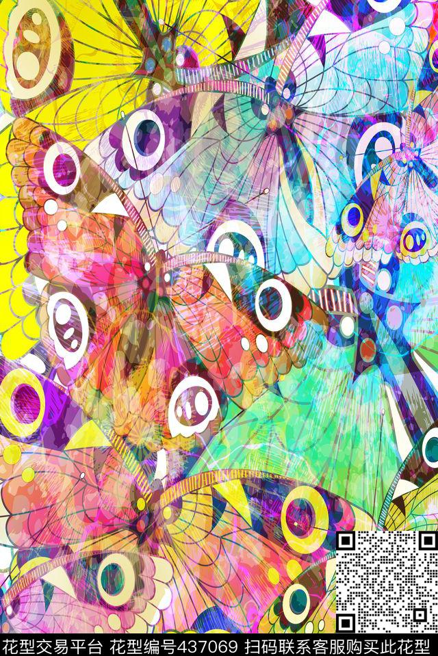 印花炫彩蝴蝶数码印花华亿平台下载（图片编号: 437069） - 瓦栏（Walan）