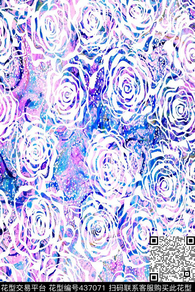抽象线条玫瑰数码印花华亿平台下载（图片编号: 437071） - 瓦栏（Walan）