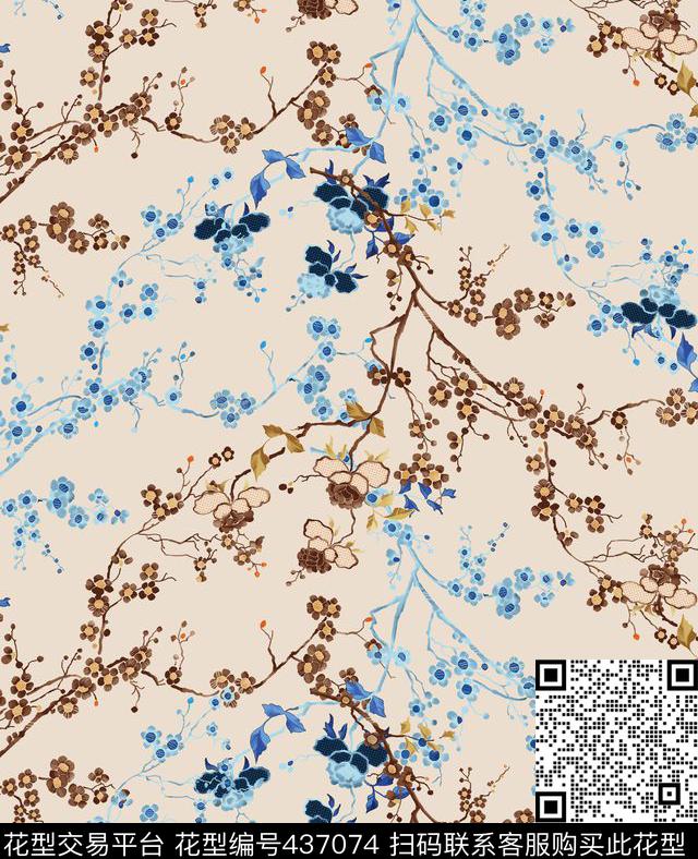 简约时尚中国风花卉数码印花华亿平台下载（图片编号: 437074） - 瓦栏（Walan）