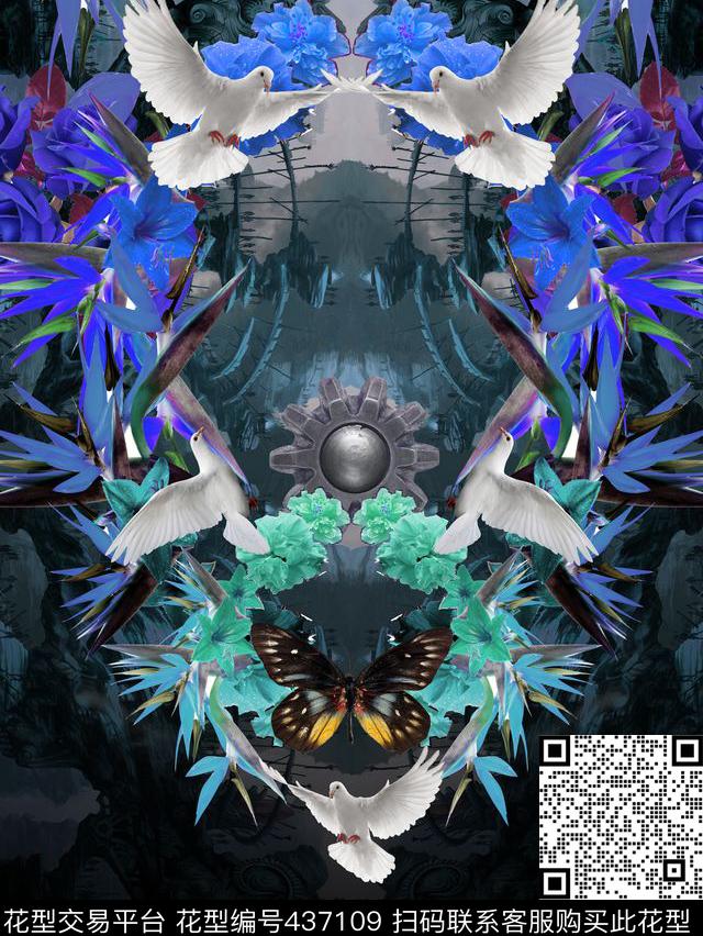 潮流抽象复古数码印花华亿平台下载（图片编号: 437109） - 瓦栏（Walan）