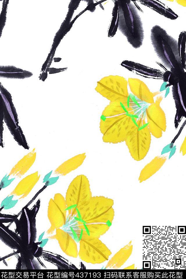 泼墨水彩水墨数码印花华亿平台下载（图片编号: 437193） - 瓦栏（Walan）