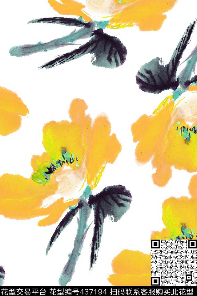 泼墨手绘水彩水墨数码印花华亿平台下载（图片编号: 437194） - 瓦栏（Walan）