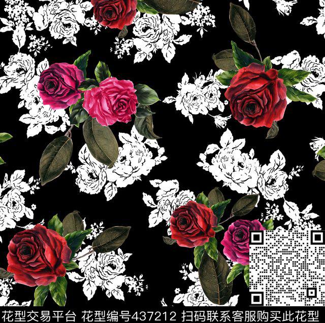 数码印花花卉叶子花卉数码印花华亿平台下载（图片编号: 437212） - 瓦栏（Walan）