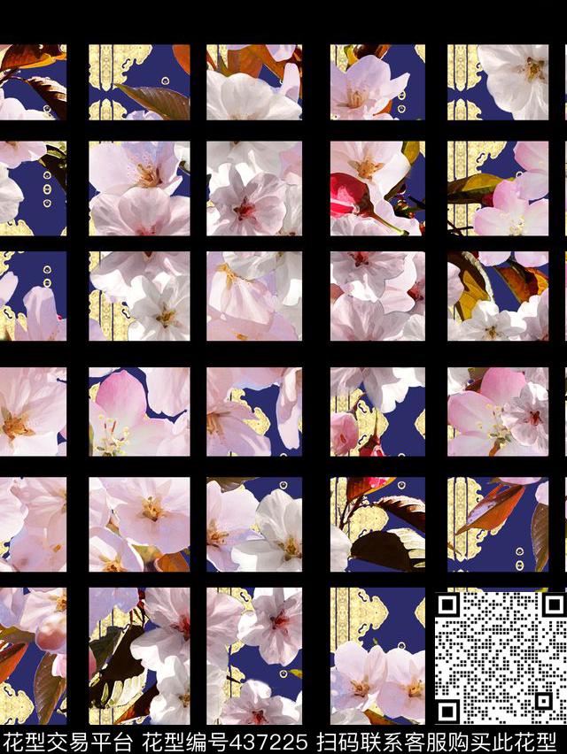 条纹樱花格子数码印花华亿平台下载（图片编号: 437225） - 瓦栏（Walan）