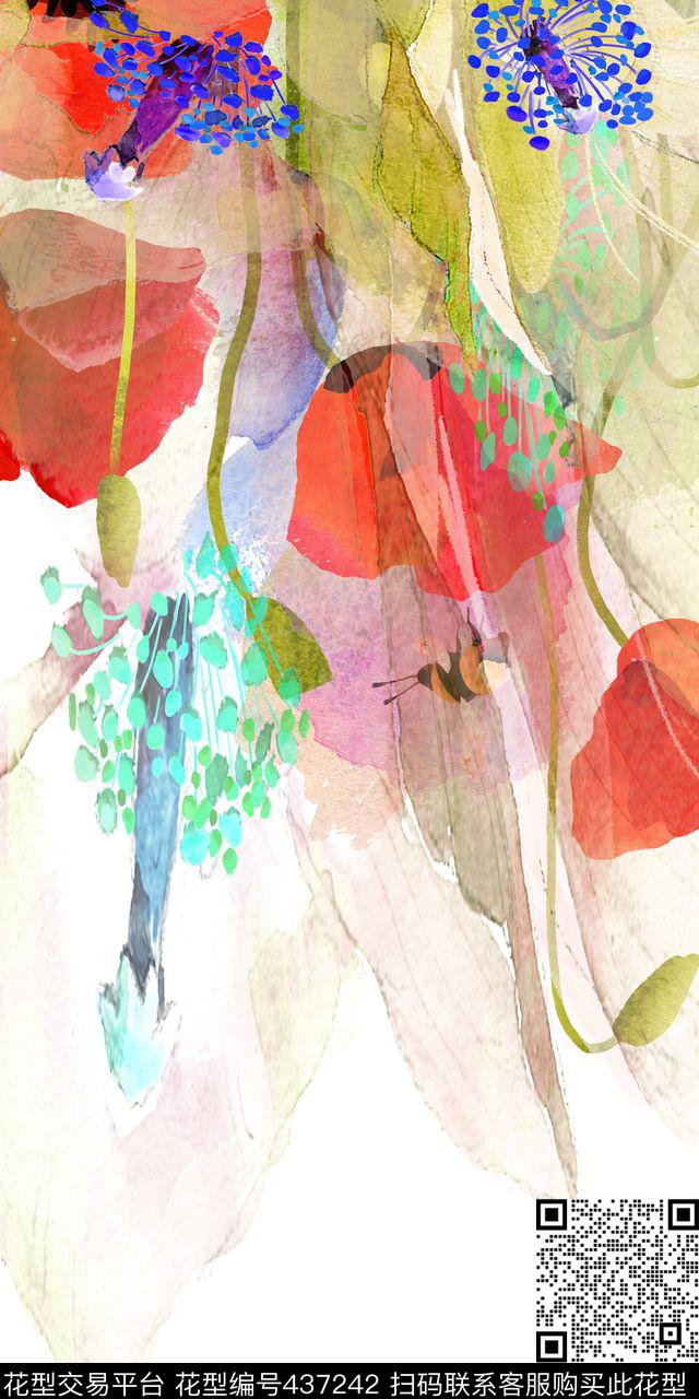 泼墨水彩水墨数码印花华亿平台下载（图片编号: 437242） - 瓦栏（Walan）
