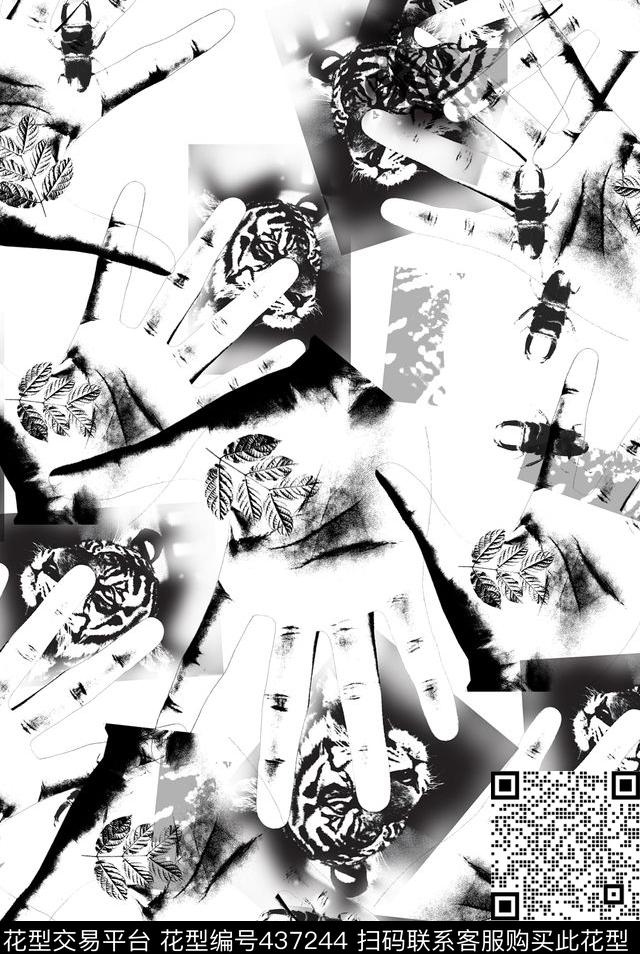 老虎头流行元素手掌数码印花华亿平台下载（图片编号: 437244） - 瓦栏（Walan）