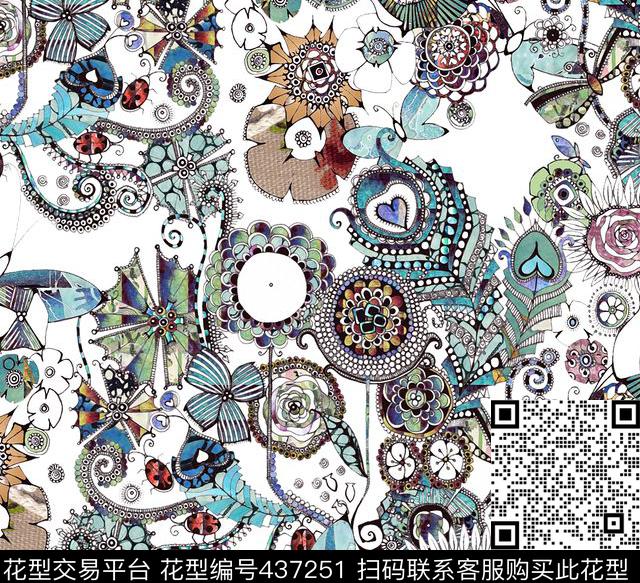 个性手绘线稿抽象华亿平台数码印花华亿平台下载（图片编号: 437251） - 瓦栏（Walan）