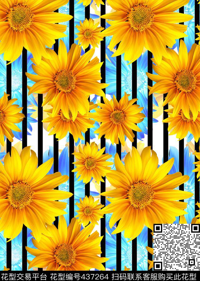 大菊花花卉流行时尚数码印花华亿平台下载（图片编号: 437264） - 瓦栏（Walan）
