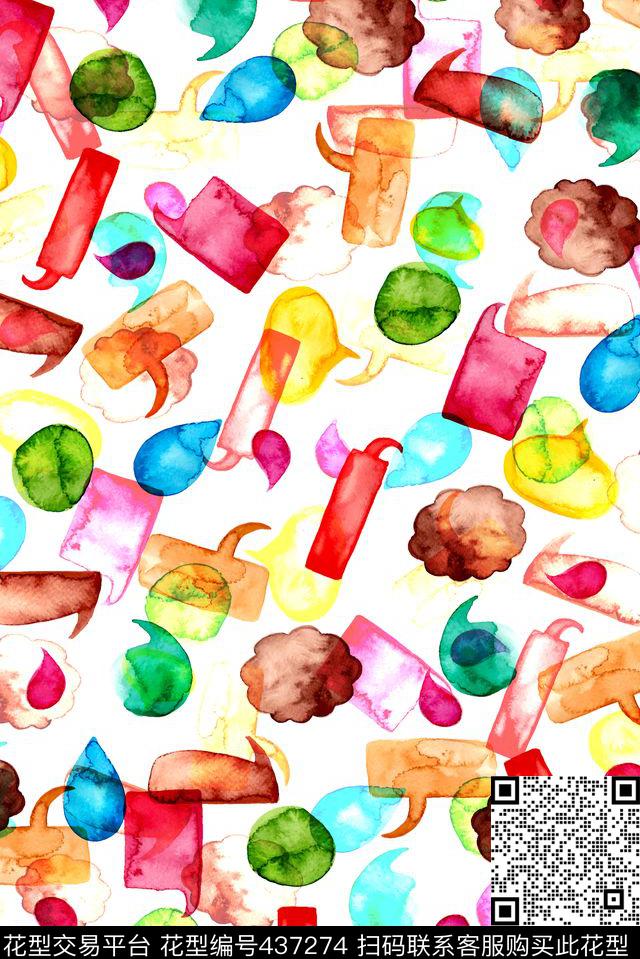 炫彩水彩对话框数码印花华亿平台下载（图片编号: 437274） - 瓦栏（Walan）