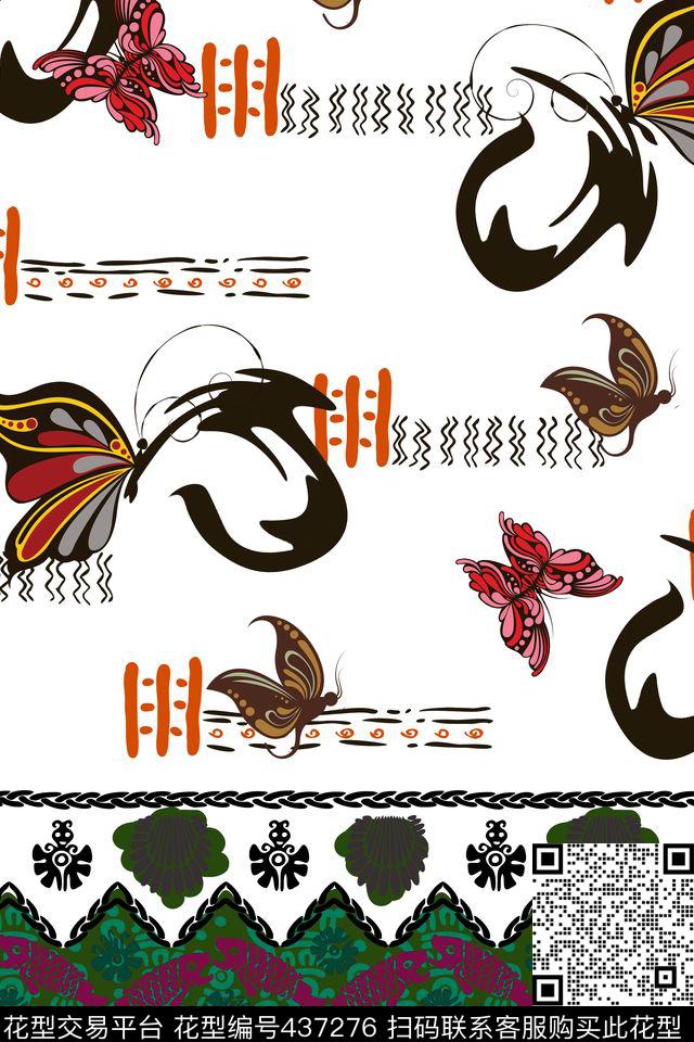 L.D~几何格子条纹蝴蝶条子传统印花华亿平台下载（图片编号: 437276） - 瓦栏（Walan）