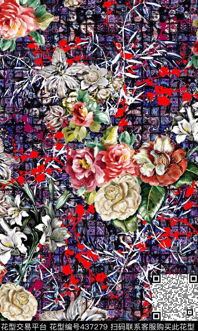 创意花卉组合服装数码印花华亿平台下载（图片编号: 437279） - 瓦栏（Walan）