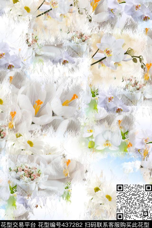 潮流复古花朵数码印花华亿平台下载（图片编号: 437282） - 瓦栏（Walan）
