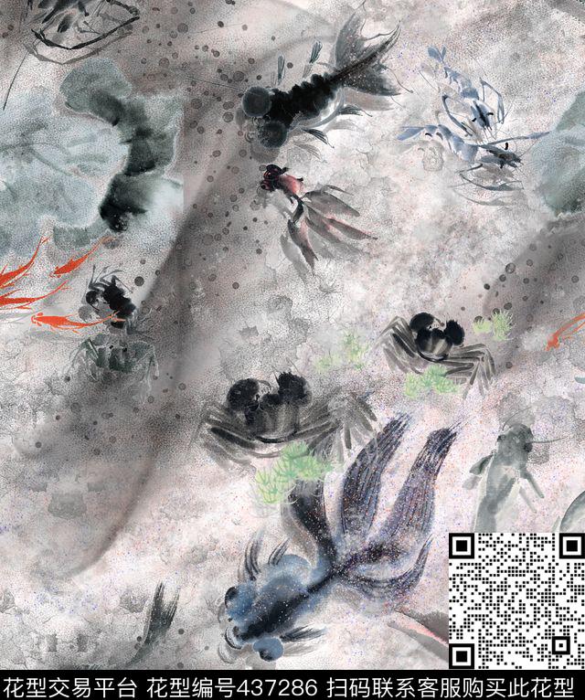 面料水墨鱼数码印花华亿平台下载（图片编号: 437286） - 瓦栏（Walan）