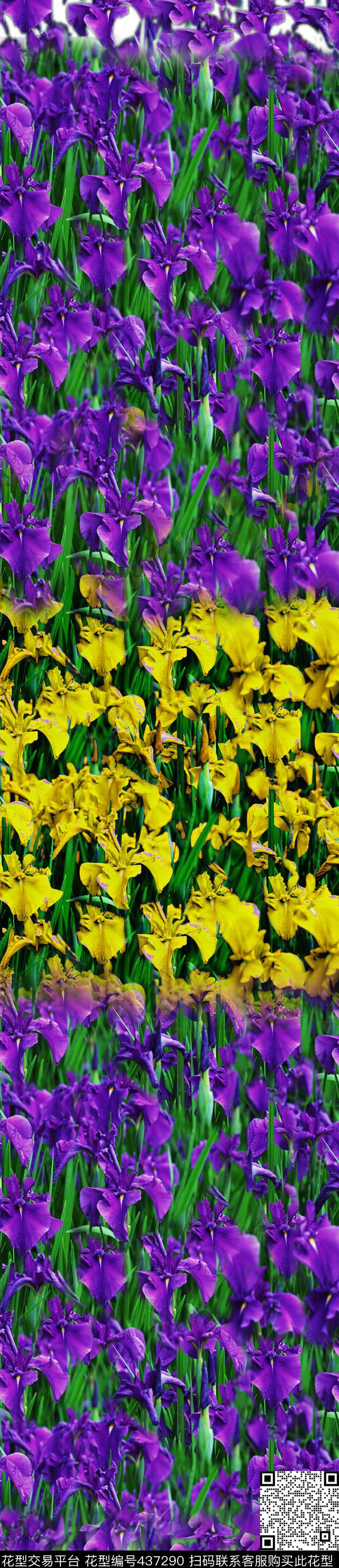 花卉中间定位自然风数码印花华亿平台下载（图片编号: 437290） - 瓦栏（Walan）