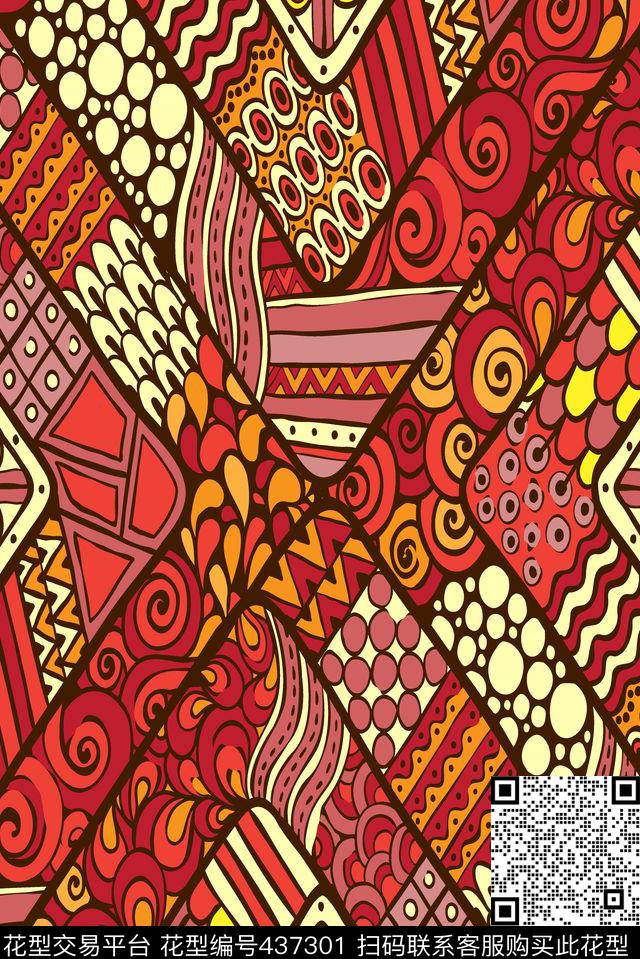 名族风几何线条传统印花华亿平台下载（图片编号: 437301） - 瓦栏（Walan）