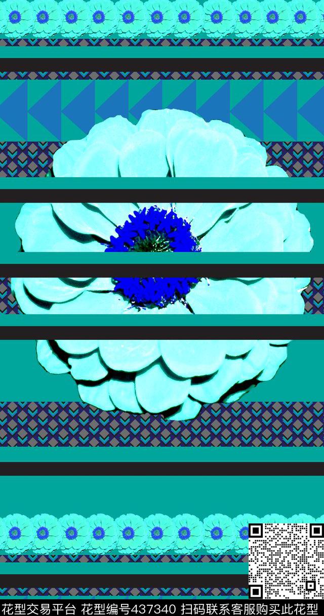 休闲几何花卉数码印花华亿平台下载（图片编号: 437340） - 瓦栏（Walan）