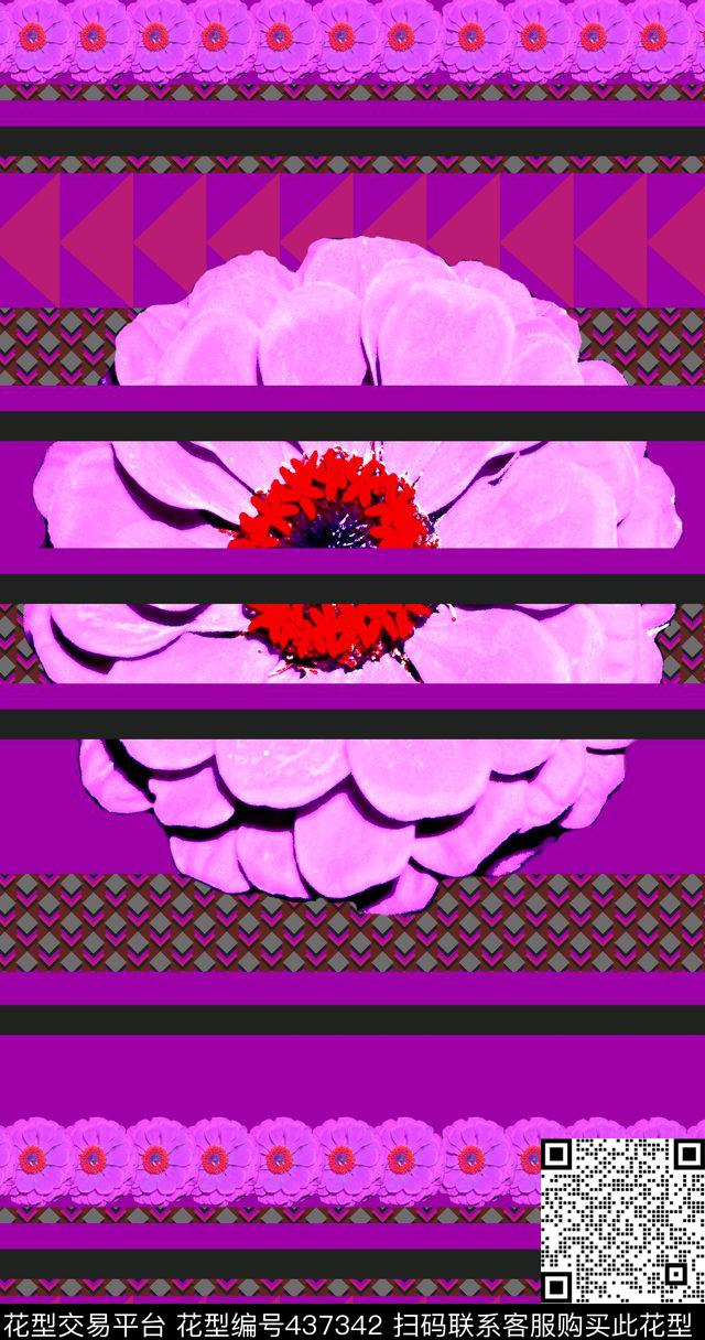 休闲几何花卉数码印花华亿平台下载（图片编号: 437342） - 瓦栏（Walan）