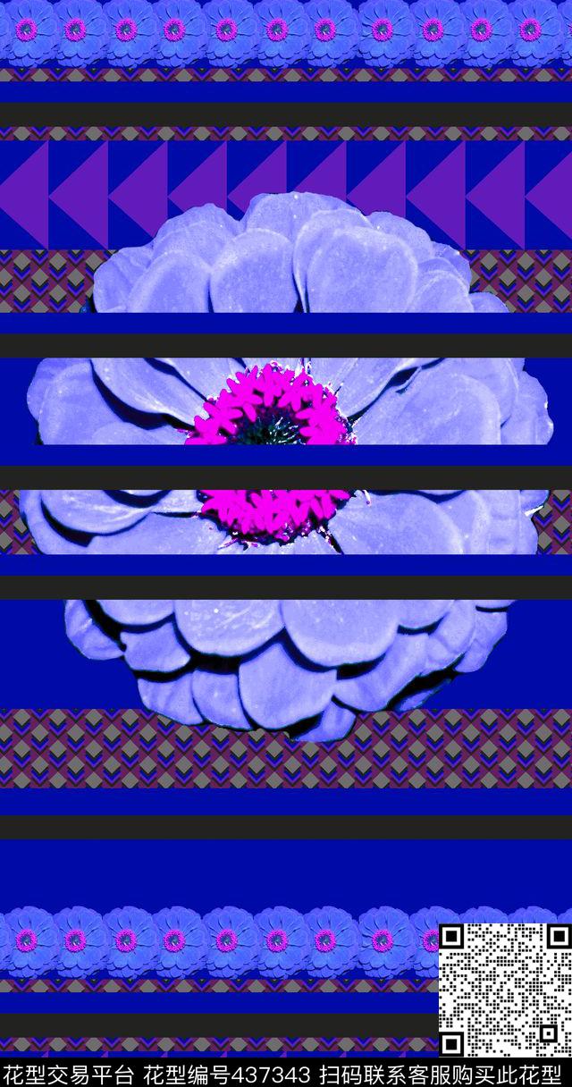 休闲几何花卉数码印花华亿平台下载（图片编号: 437343） - 瓦栏（Walan）