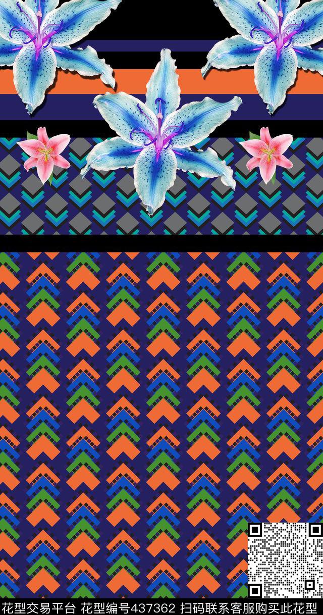 定位花格子花卉数码印花华亿平台下载（图片编号: 437362） - 瓦栏（Walan）