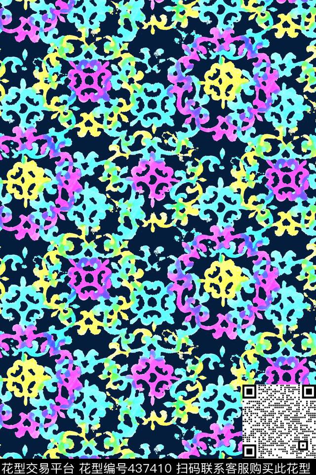 休闲彩色花纹水彩数码印花华亿平台下载（图片编号: 437410） - 瓦栏（Walan）