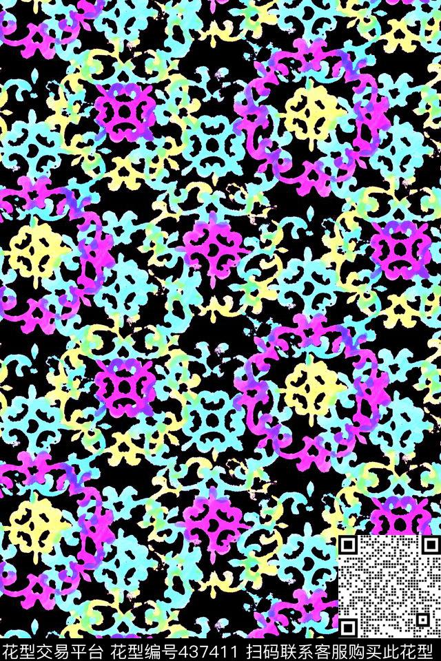 彩色花纹水彩休闲传统印花华亿平台下载（图片编号: 437411） - 瓦栏（Walan）