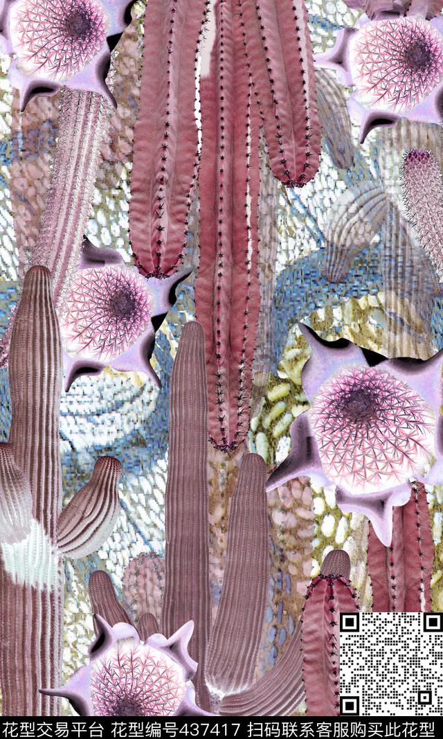 3D流行时尚仙人掌数码印花华亿平台下载（图片编号: 437417） - 瓦栏（Walan）