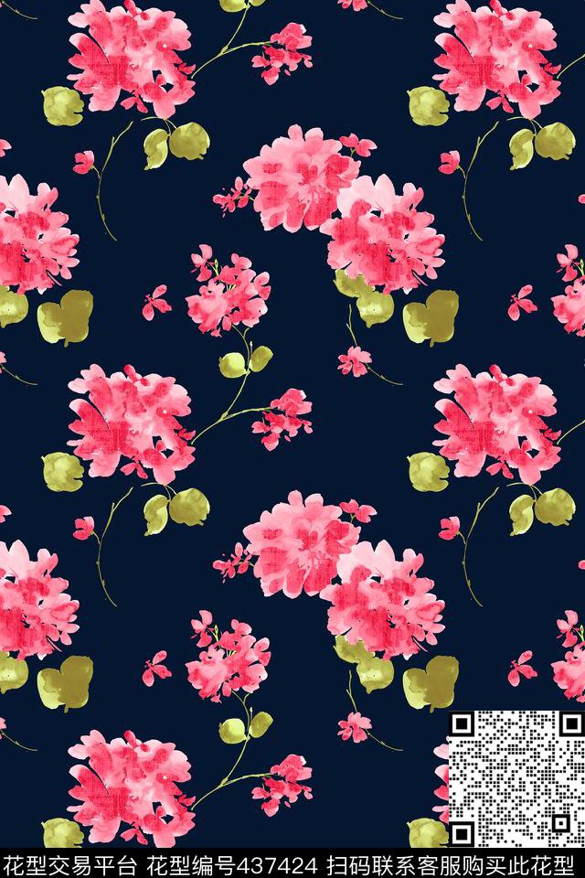 田园花卉水彩花卉手绘数码印花华亿平台下载（图片编号: 437424） - 瓦栏（Walan）