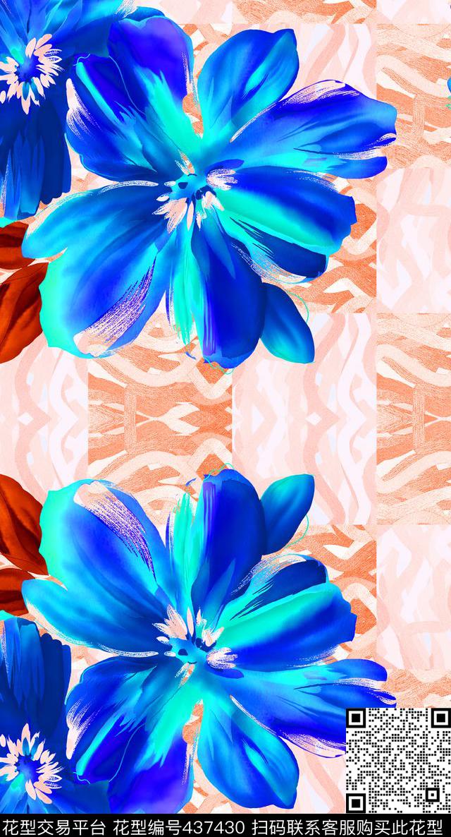 兰花花卉花朵传统印花华亿平台下载（图片编号: 437430） - 瓦栏（Walan）