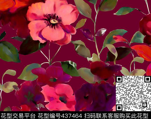 手绘玫瑰paintingrose数码印花华亿平台下载（图片编号: 437464） - 瓦栏（Walan）