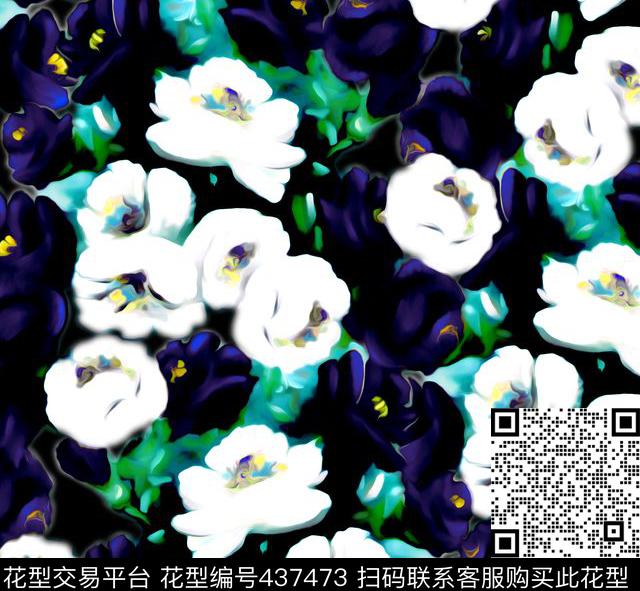 手绘玫瑰花卉数码印花华亿平台下载（图片编号: 437473） - 瓦栏（Walan）