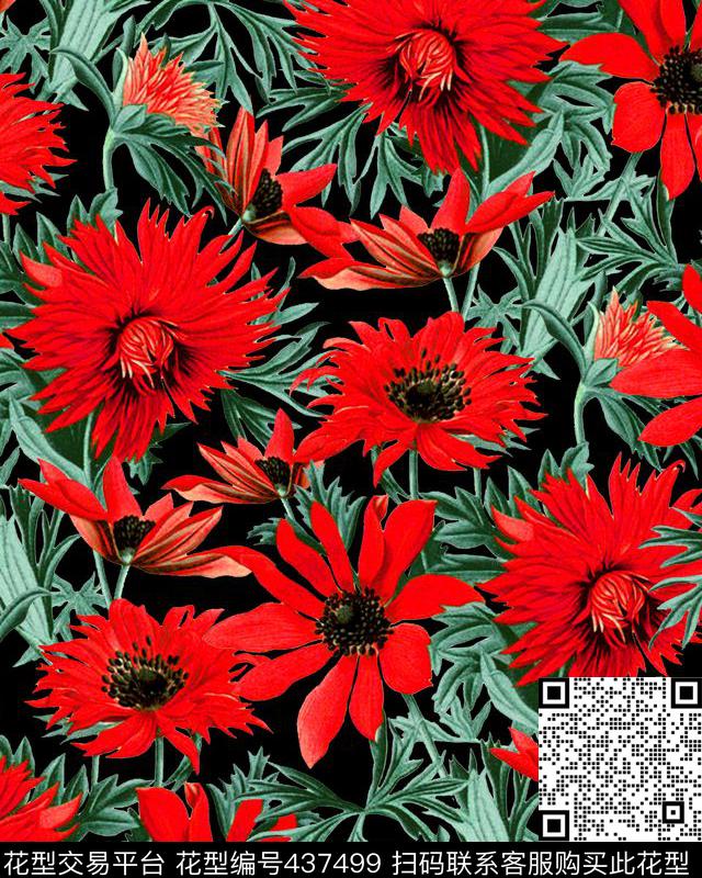 复古花卉秋冬数码印花华亿平台下载（图片编号: 437499） - 瓦栏（Walan）