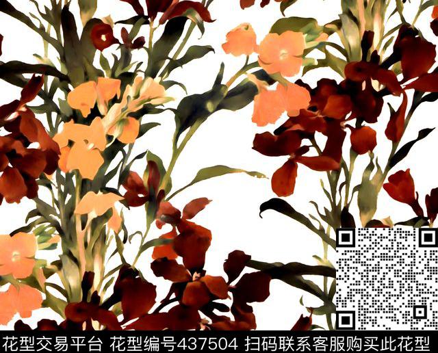复古花卉鸢尾花数码印花华亿平台下载（图片编号: 437504） - 瓦栏（Walan）