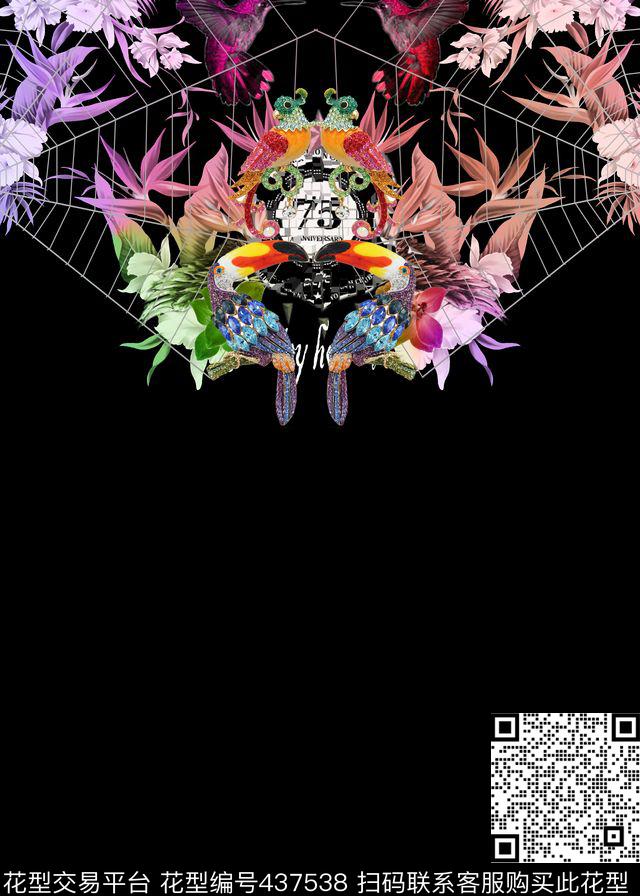 时尚定位蜘蛛网天堂鸟数码印花华亿平台下载（图片编号: 437538） - 瓦栏（Walan）