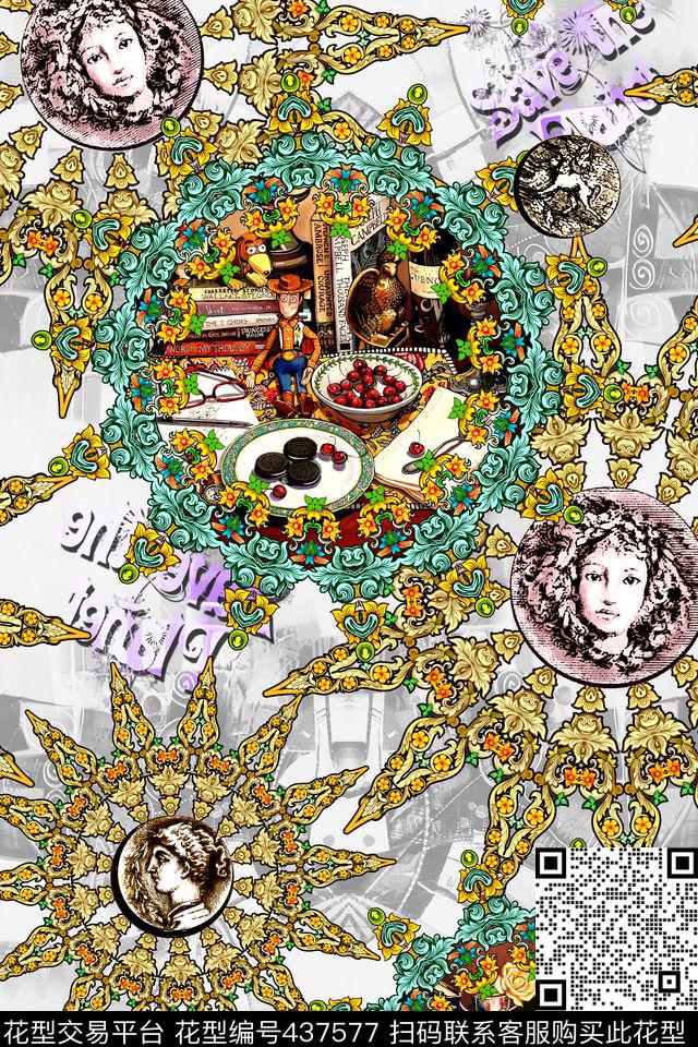 插画抽象花环数码印花华亿平台下载（图片编号: 437577） - 瓦栏（Walan）