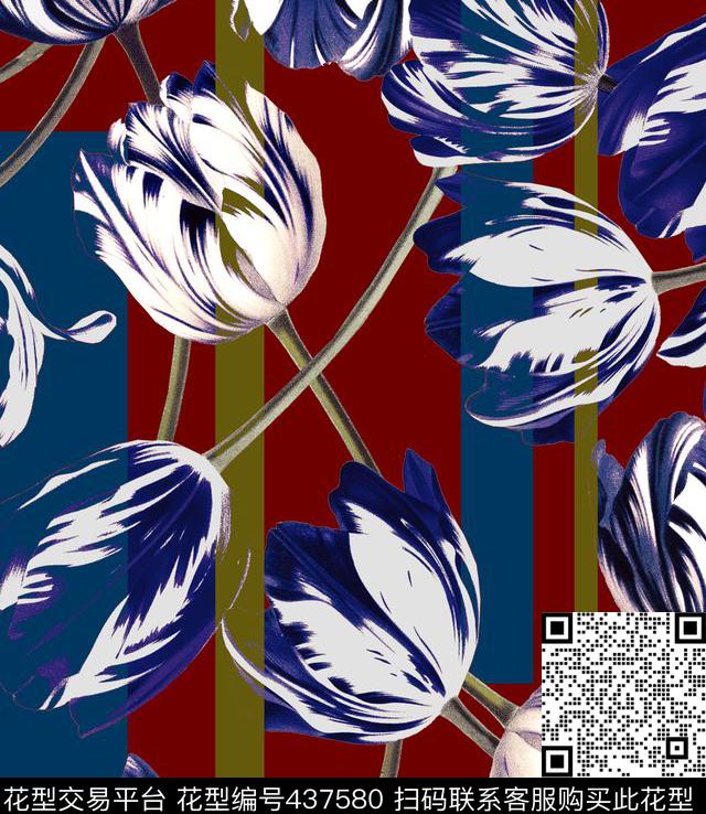 大牌秀场郁金香条纹数码印花华亿平台下载（图片编号: 437580） - 瓦栏（Walan）