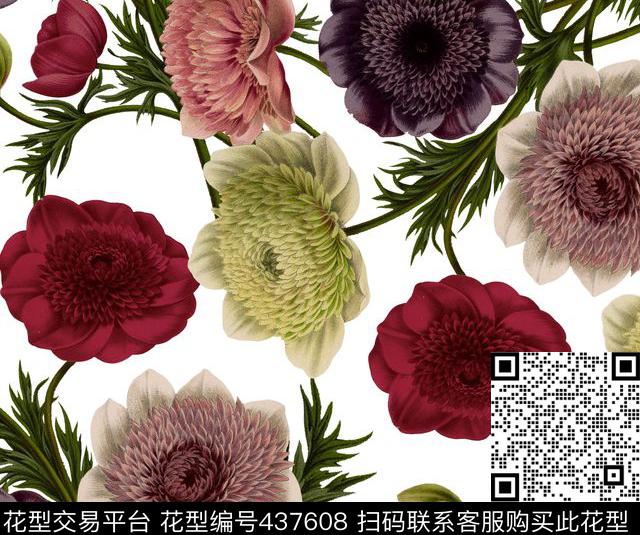15复古花卉数码印花华亿平台下载（图片编号: 437608） - 瓦栏（Walan）