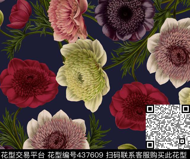 复古花卉15数码印花华亿平台下载（图片编号: 437609） - 瓦栏（Walan）