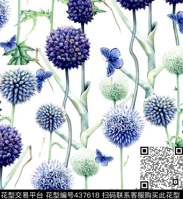 清新葱花花卉数码印花华亿平台下载（图片编号: 437618） - 瓦栏（Walan）