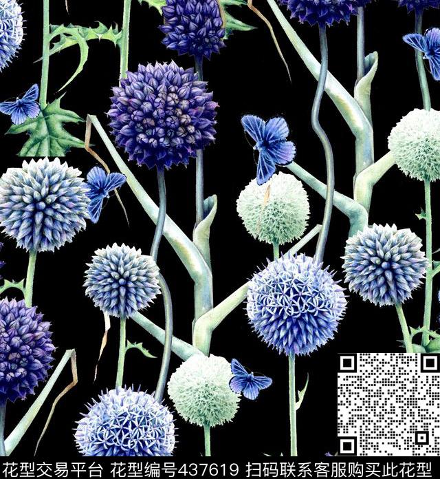 清新葱花花卉数码印花华亿平台下载（图片编号: 437619） - 瓦栏（Walan）