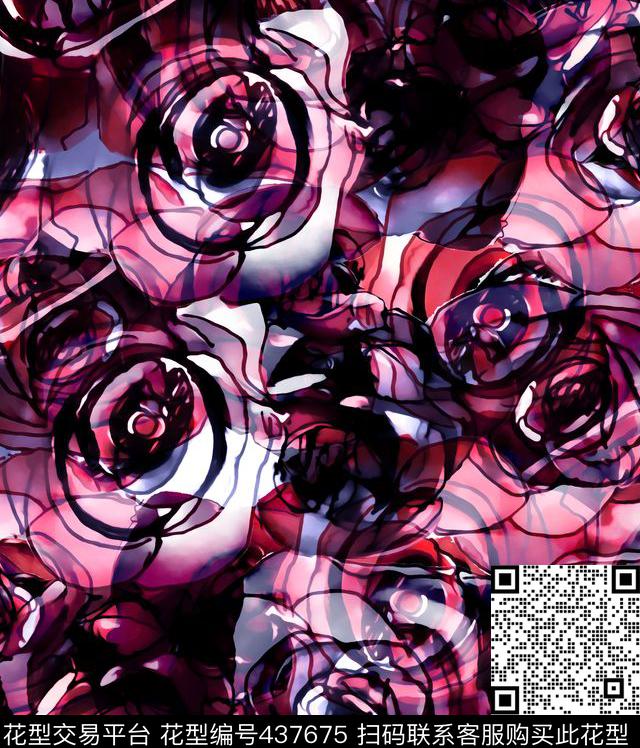 华丽玫瑰花卉数码印花华亿平台下载（图片编号: 437675） - 瓦栏（Walan）