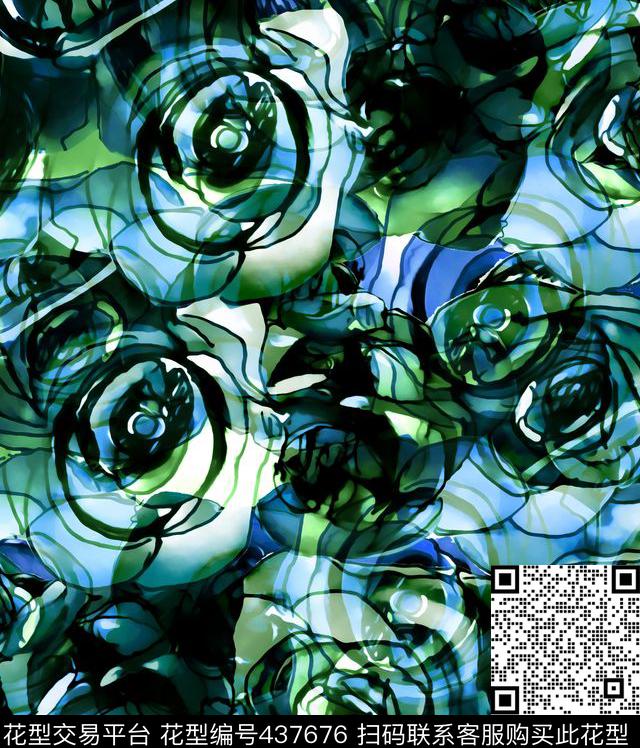 华丽玫瑰花卉数码印花华亿平台下载（图片编号: 437676） - 瓦栏（Walan）