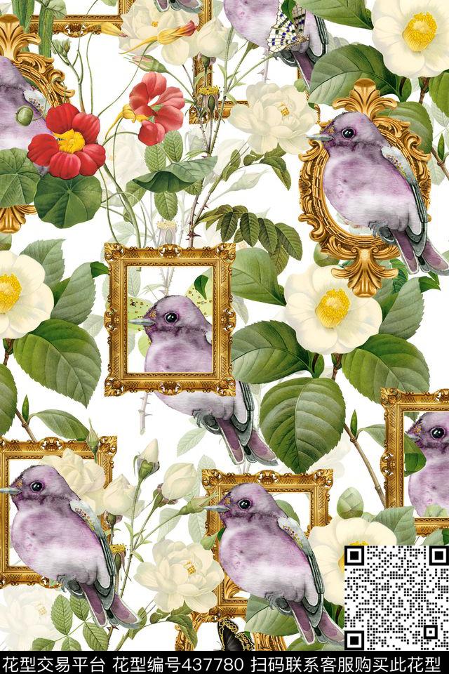 蝴蝶金属相框玫瑰数码印花华亿平台下载（图片编号: 437780） - 瓦栏（Walan）