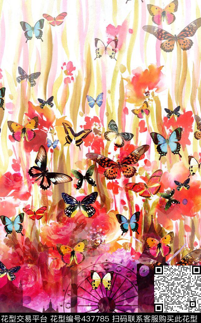 抽象伦敦建筑手绘数码印花华亿平台下载（图片编号: 437785） - 瓦栏（Walan）