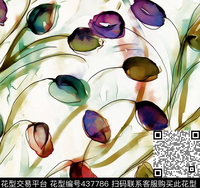 花卉手绘郁金香数码印花华亿平台下载（图片编号: 437786） - 瓦栏（Walan）
